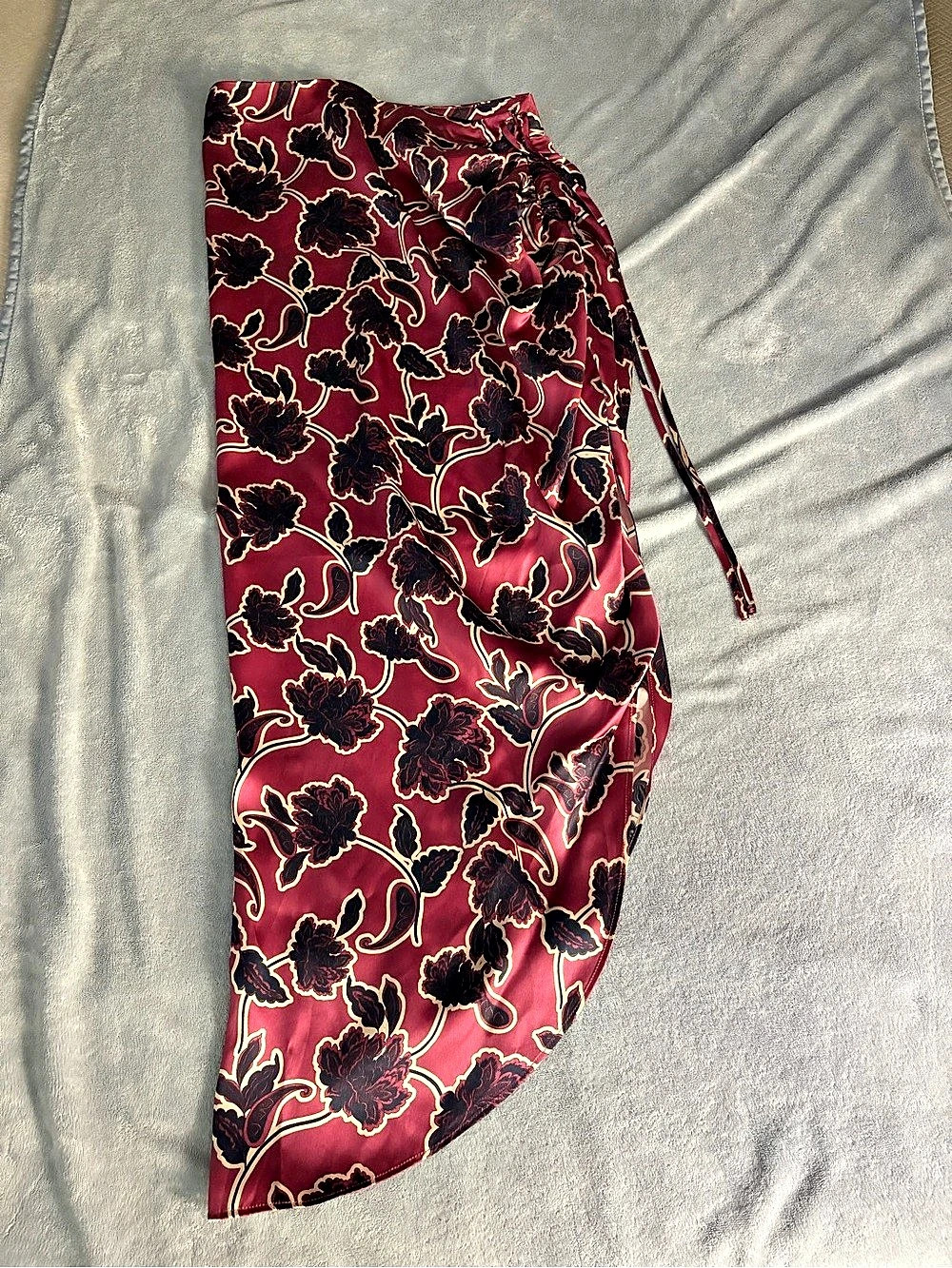 Cami NYC Amanda Skirt Baroque Paisley Floral Midi Skirt Burgundy XS NWT